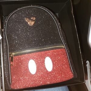 New Disney Black and Red Mickey Mouse Glitter Back Pack Purse